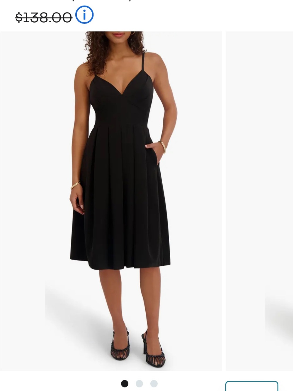 Siena Black Pleated V-Neck Midi Dress with Spaghetti Straps